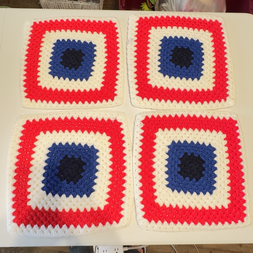 Set 4 VTG Large Handmade Crochet Hot Pad Trivet Multicolored Thick Double Layers
